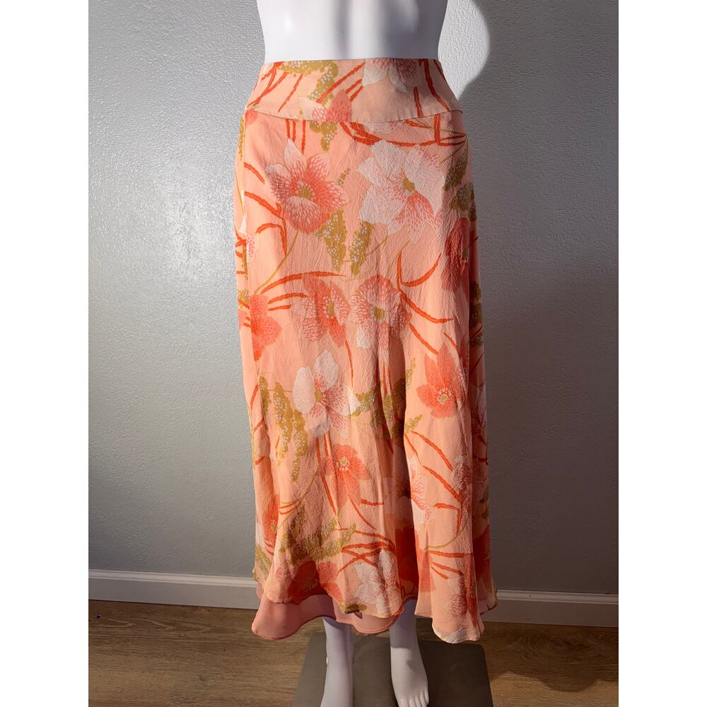 Pendleton Peach Floral Chiffon Midi Skirt – Size M